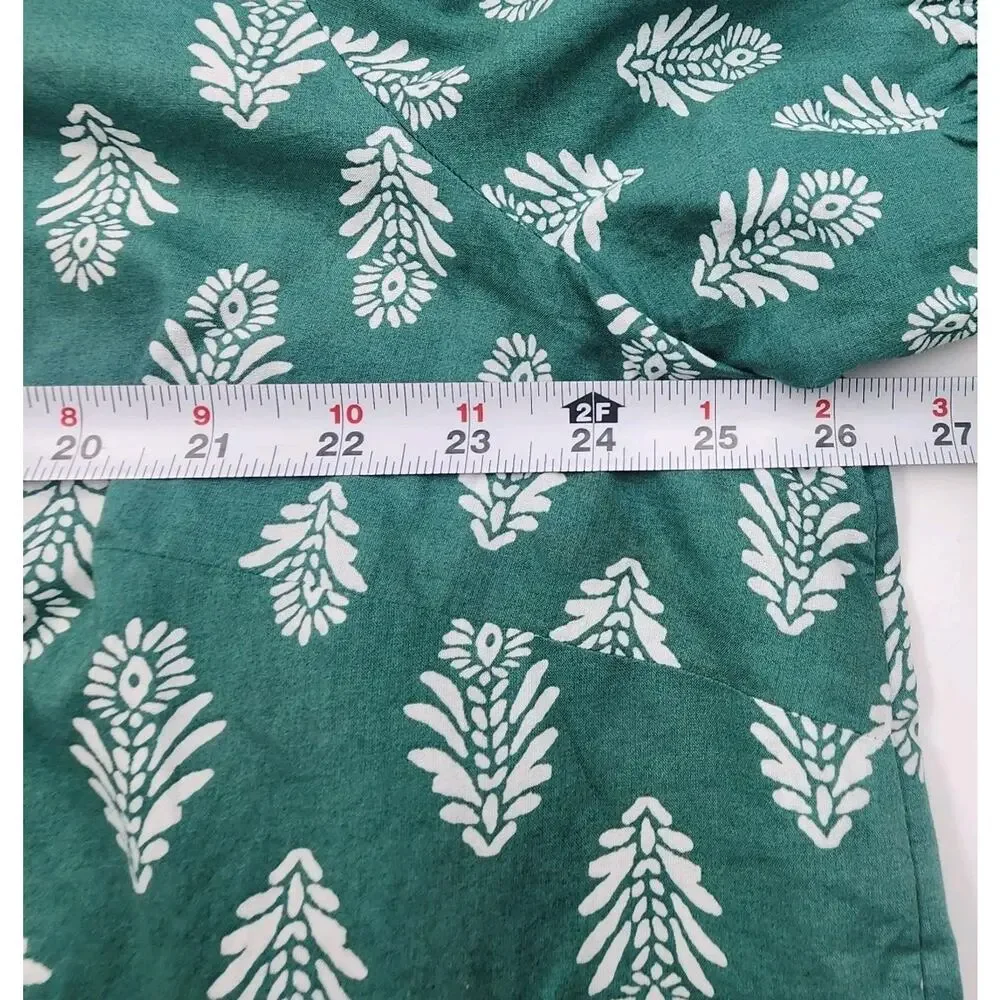J Crew Ruffle Collar Blouse Top Green 3 Button 100% Cotton Womens Plus Size 3XL